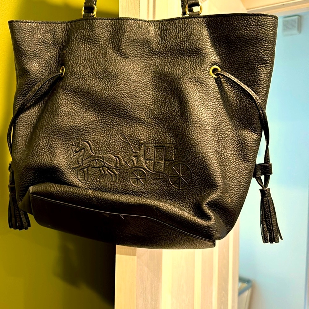 Coach bag with adjustable side sinch.